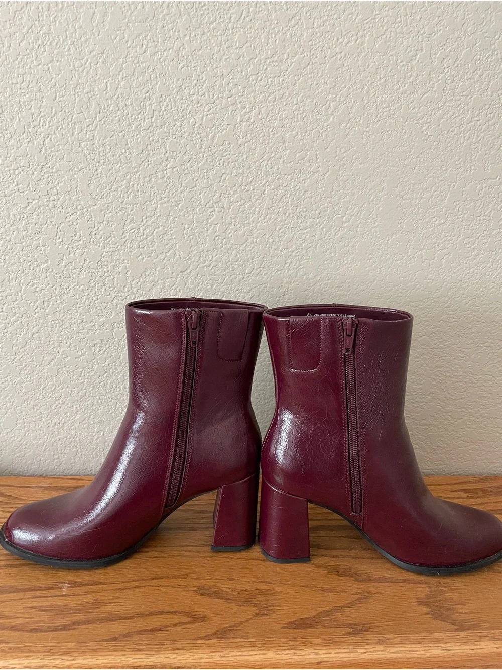 Women's Burgundy High Block Heel Ankle Boots